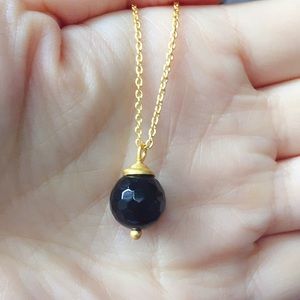 Gold real black onyx necklace